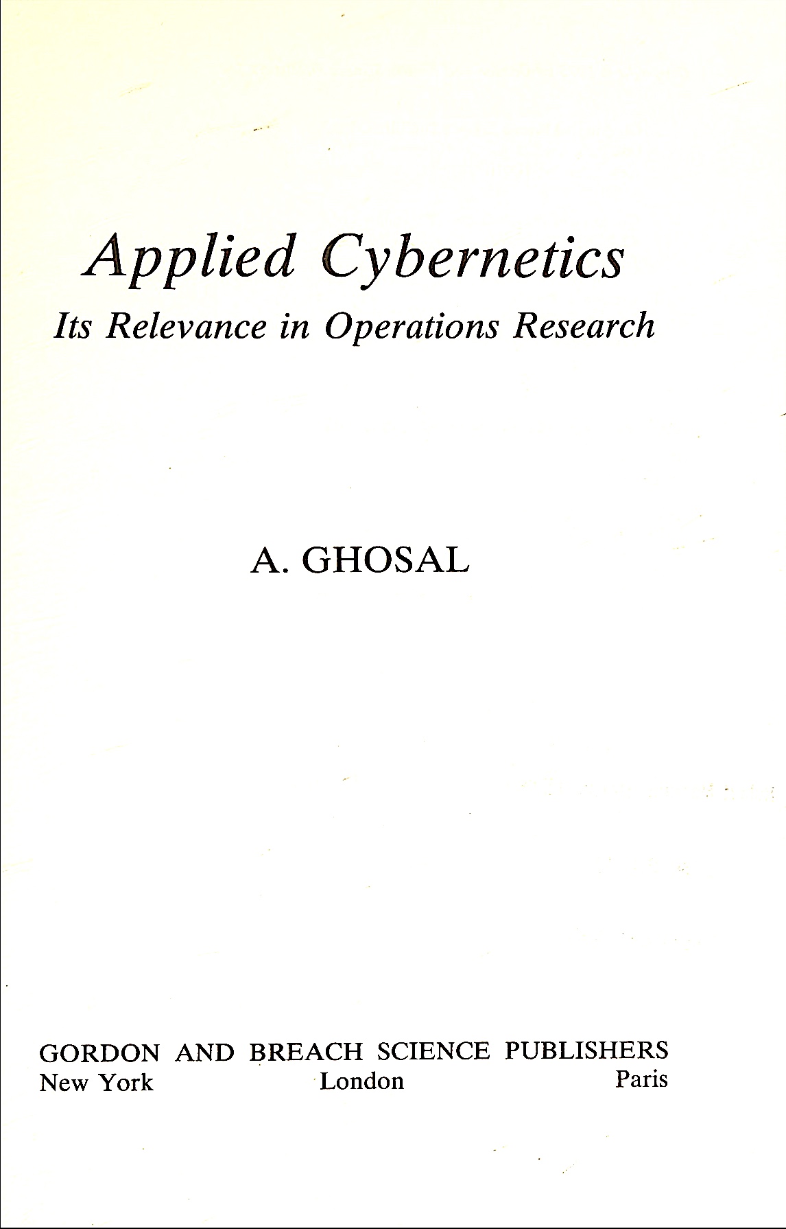 Applied Cybernetics: Its Relevance in Operations Research