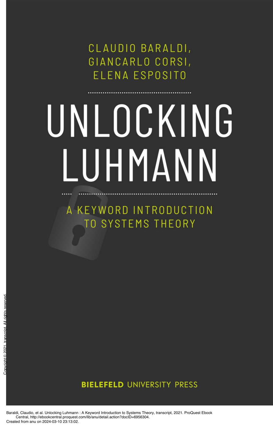 Unlocking Luhmann: A Keyword Introduction to Systems Theory